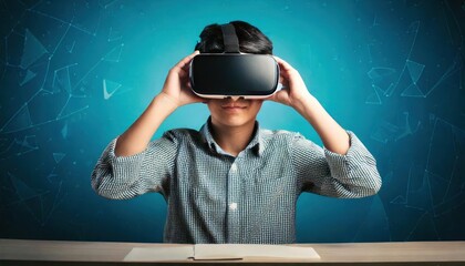  School student using VR headset with AI in classroom 