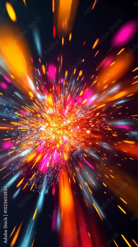 Poster explosive burst of colorful light particles in motion