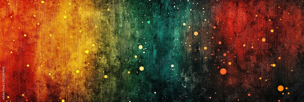 Poster Abstract artwork featuring gradient colors transitioning from warm red to green, accented with artistic paint splashes