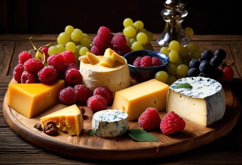 gourmet cheese platter display featuring variety accompaniments exquisite dining experience, textures, colors, culinary, presentation, appetizers, dairy