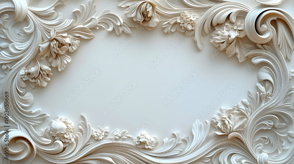 Poster 3d art nouveau inspired frame with ai pattern generation concept: detailed view of ornate organic li