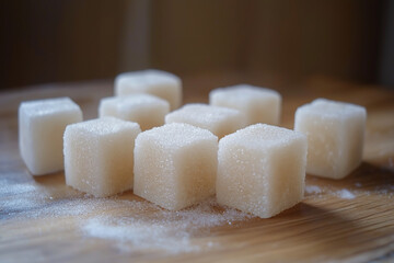 White Sugar Cubes on Wooden Tabletop