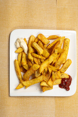 Pommes Frites, Fries with Ketchup and mayonnaise