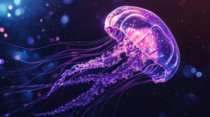 Bioluminescent Jellyfish Glowing in the Underwater Depths of the Ocean