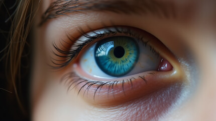 Fototapeta premium A detailed close-up of a woman's blue-green eye captured in stunning macro photography