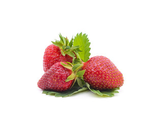 Ripe strawberry with leaves.