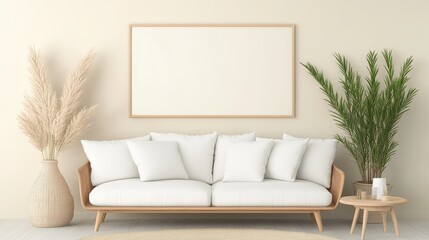 Customizable pillows with editable text fields, displayed in a personalized living space with modern decor, 3D illustration