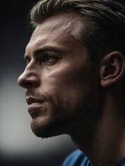 Obraz premium Athletic man in profile view focused on his training session in a softly lit gym setting during the early morning hours.