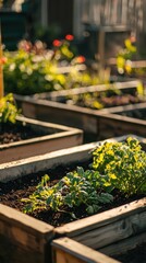 Fototapeta premium Vibrant Urban Farm with Raised Beds