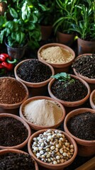 Variety of Soil Amendments in Terracotta Pots