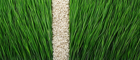 Rice grains on green grass background, Concept World Food Day wallpaper concept