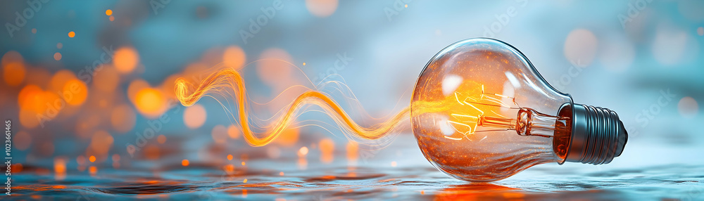 Poster glowing lightbulb with floating data stream symbolizing innovative technology trends and mastery of 