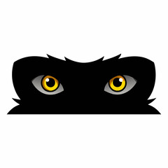 A pair of creepy eyes peeking from the darkness silhouette vector illustration on white background