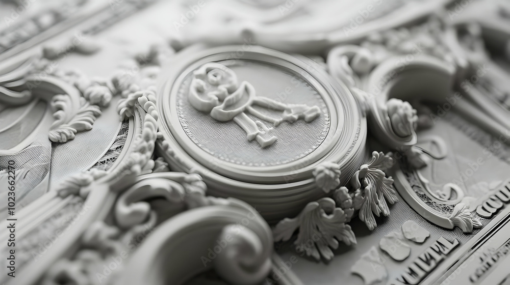 Aufkleber 3d printed currency concept: close-up of intricate banknote designs and security features in a macro