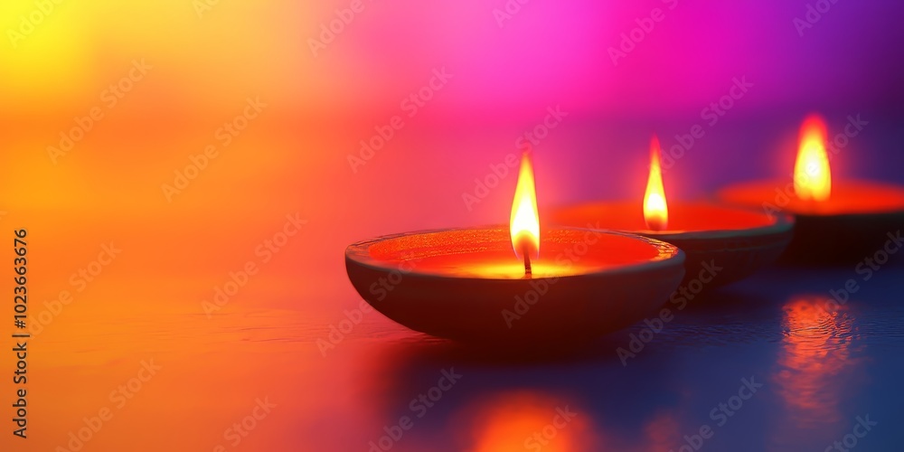 Poster three candles burning with a colorful gradient background, creating a serene and warm atmosphere per