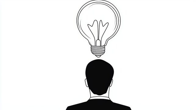 recommend clip art: A businessman with a light bulb above head, idea generation, line art style, isolated on white background