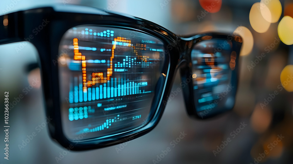 Aufkleber 3d macro shot of futuristic smart glasses displaying financial data - enhanced wearable technology f