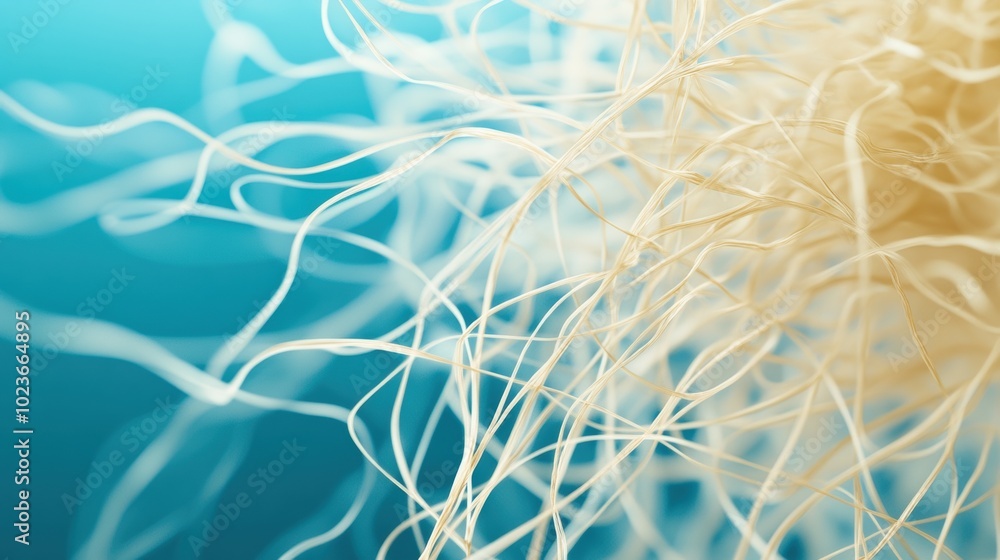 Aufkleber tangled fibers create an intricate abstract pattern against a soft blue background, ai