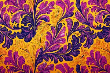 Abstract Floral Pattern with Yellow, Purple, and Blue Hues