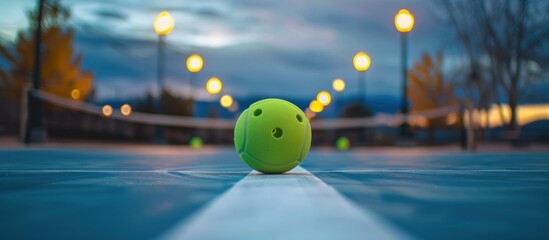 Pickleball on a Blue Court at Dusk