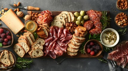 Artisanal Elegance Exquisite Charcuterie Board Brimming with Smoked Meats Fresh Fruits and Gourmet Nuts Perfect for Upscale Events and Gatherings