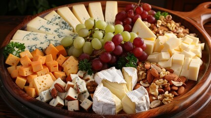 Indulge in Elegance Exquisite Gourmet Cheese Platter with Assorted Nuts and Grapes Ideal for Luxurious Dining Experiences