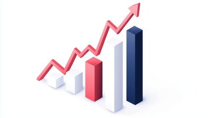 A bar graph with an upward trend, business success, isometric view, isolated on white background