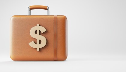 A briefcase with dollar sign, finance and wealth concept, 3D illustration, isolated on white background