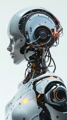 Fototapeta premium Robot profile, white isolate background