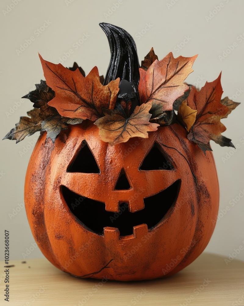 Sticker Halloween Pumpkin with Leaf Bouquet Decoration