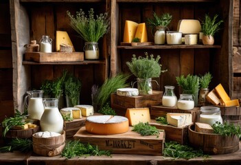 vibrant dairy display featuring varieties related products perfect culinary enthusiasts, milk, cheese, butter, yogurt, cream, buttermilk, ricotta