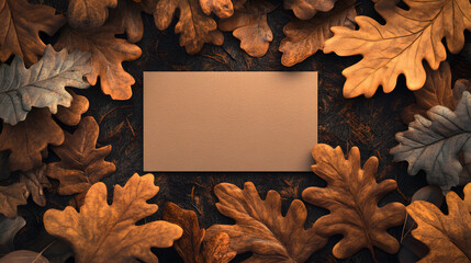 An Inviting Autumn Banner Card Design with Oak Leaves and Warm Earthy Tones for Personalization