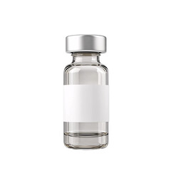 A small empty transparent vaccine ampoule bottle mockup with a white label on an isolated background