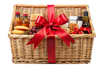  Elegant food hamper gift basket with red ribbon png