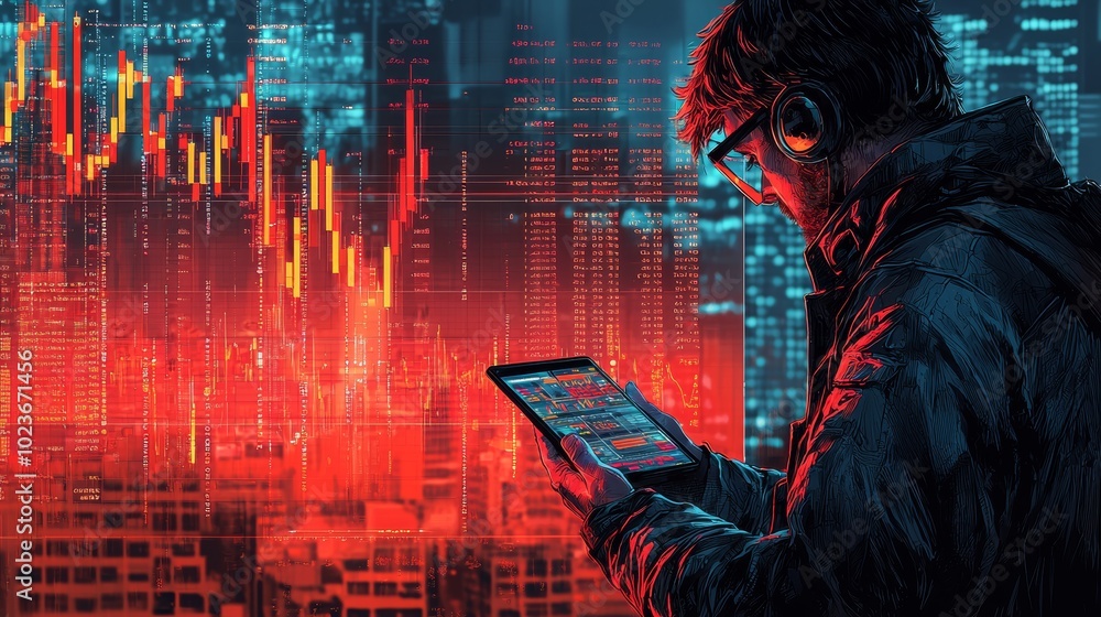Aufkleber a trader is absorbed in market analysis using a digital tablet, immersed in the financial world with