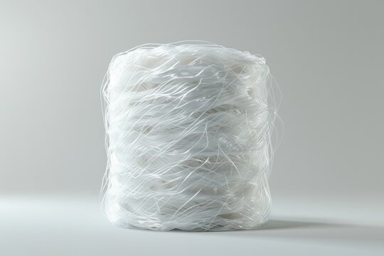 Recycled PET bottle flake and white polyester yarn.