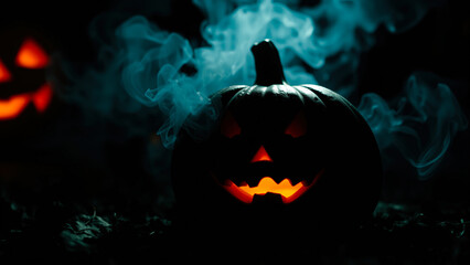 Naklejka premium Spooky Halloween Pumpkin with Eerie Green Smoke
