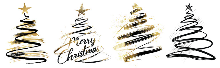 Obraz premium Christmas tree doodle png cut out element set