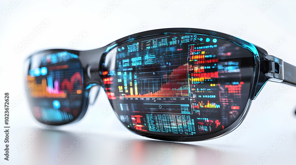 Aufkleber 3d macro shot of futuristic smart glasses with financial data overlays - zoom into intricate graphs 