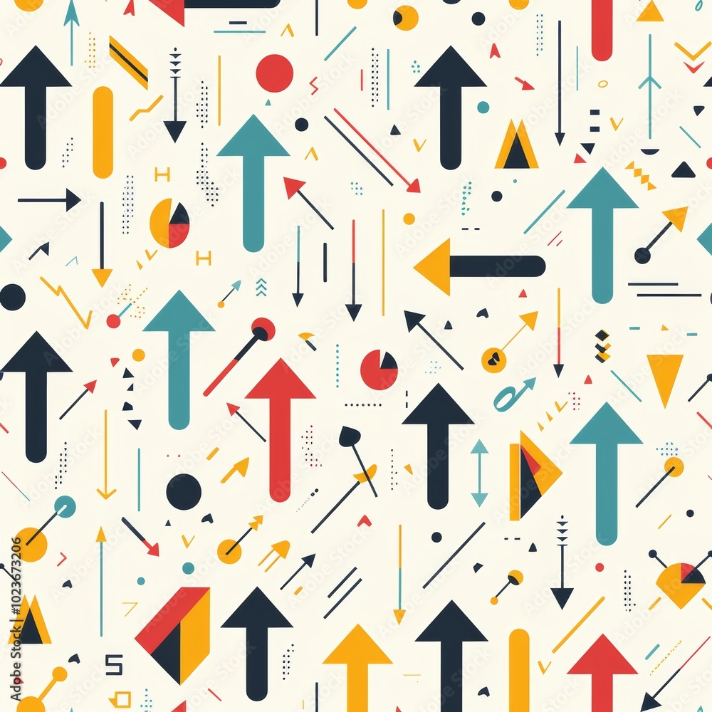 Aufkleber layout pattern featuring icons of success like upward arrows.