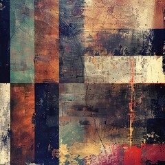 Vibrant abstract grunge texture with colorful geometric patterns and distressed effects, perfect for backgrounds and artistic projects.