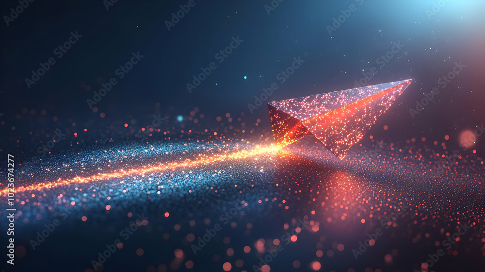 Poster 3d floating paper airplane icon with glowing digital trail concept for innovation and mastery in com