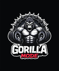 Gorilla Mode Powerful Fitness Gym T-Shirt Design