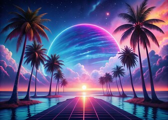 Naklejka premium Celestial Vaporwave Paradise