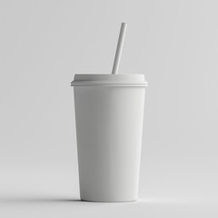 Coffee Glass With Straw Mockup - Front View, isolated light grey background