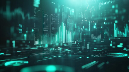 Futuristic financial data and stock market graphs in digital interface