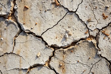 Fototapeta premium Close-up of rough, weathered concrete revealing intricate patterns of cracks, pores, and aggregates, showcasing the raw, industrial beauty of this common building material.