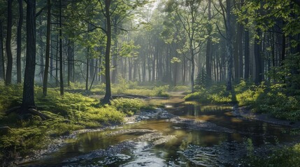 Fototapeta premium Enchanted Forest Sunlit Creek Serenity