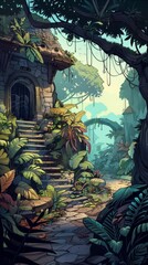 Fototapeta premium Realistic hand-drawn cartoon scene with detailed designs.