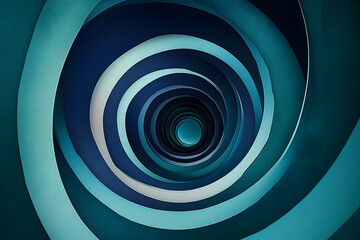 Fototapeta premium A mesmerizing spiral of navy green and emerald blue layers draws the eye inward towards a central void, creating a captivating visual effect